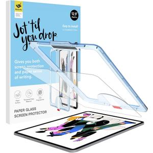 Paperfeel Glass Screen Protector Compatible with iPad Pro 12.9 6th / 5th / 4th / 3rd Generation (2022/2021 / 2020/2018), Auto-Alignment Tool, Tempered Glass, EZ Kit