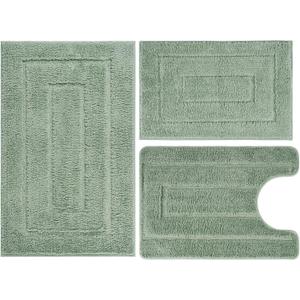 Bathroom Rugs Sets 3 Piece, with 20" x 28" U-Shaped Toilet Rug, Ultra Water Absorbent and Super Soft, Non-Slip, Microfiber Shaggy Plush Bath Mats for Bathroom, Tub, Kitchen (Sage Green)