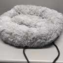 Heated Cat Beds for Indoor Cats and Small Dogs, 24'' Heated Pet Bed with Timer and Temp Adjustable, Cozy Fluffy Round Calming Pet Beds Removable Washable Cover USB Electric Warm Cat Bed- Light Gray