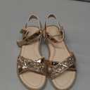 LseLom Girls Sandals Cute Open Toe Sandals Glitter Party Wedding Princess Summer Flats (13 Little Kid, Gold)