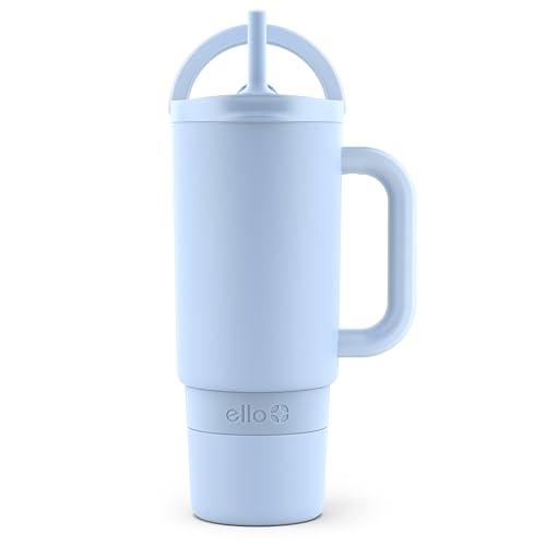 Ello Port 30oz Tumbler with Carry Loop & Integrated Handle, Vacuum Insulated Stainless Steel Reusable Water Bottle, Travel Mug with Leak Proof Lid & Straw, Perfect for Iced Coffee & Tea, Halogen Blue