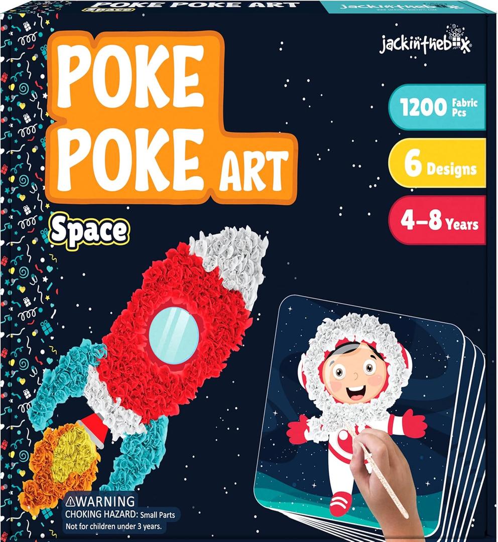 jackinthebox Poke Poke Art for Kids  Space Theme, Flower Pressing Kits, Mess-Free Fabric Art and Craft,Gift for Kids for Girls and Boys Ages 4 5 6 7 8