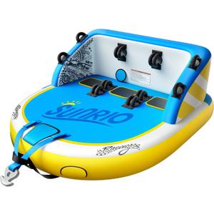 2025 Upgrade Towable Tubes for Boating 1-3 Riders Inflatable Water Sport Towable Tube for Boat Heavy Duty Nylon Cover with Zipper Bolster Fins Safety Air Valve Padded Handle