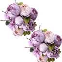 Fule 2 Pack Large Artificial Peony Silk Flower Bouquets Arrangement Wedding Centerpieces (New Purple)