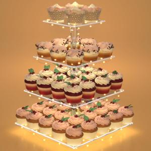 Cupcake Stand with Lights, 4 Tier Cupcake Holder, Light Up Cupcake Stand for 24 Cupcakes, Dessert Table Display Set for Weddings, Christmas, Birthday Parties (Yellow Light)
