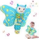 Baby Toys 0-6 Months, Infant Musical Sensory Stuffed Animal with Squeaker, Rattle, Crinkle Wings, Teether & Hanging Ring, Tummy Time Toy for Newborn 0-3-6-12 Months Boys & Girls Gift, Butterfly, Blue