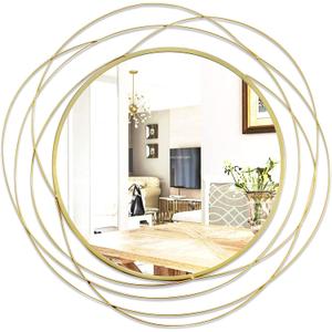 ironsmithn Round Mirror, Gold Metal Frame Mirror with Orbital Design, Rounded Hanging Mirrors Decorative, Circle Wall Mirrors for Bathroom Vanity, Living Room or Bedroom, 26.8" x26.8"