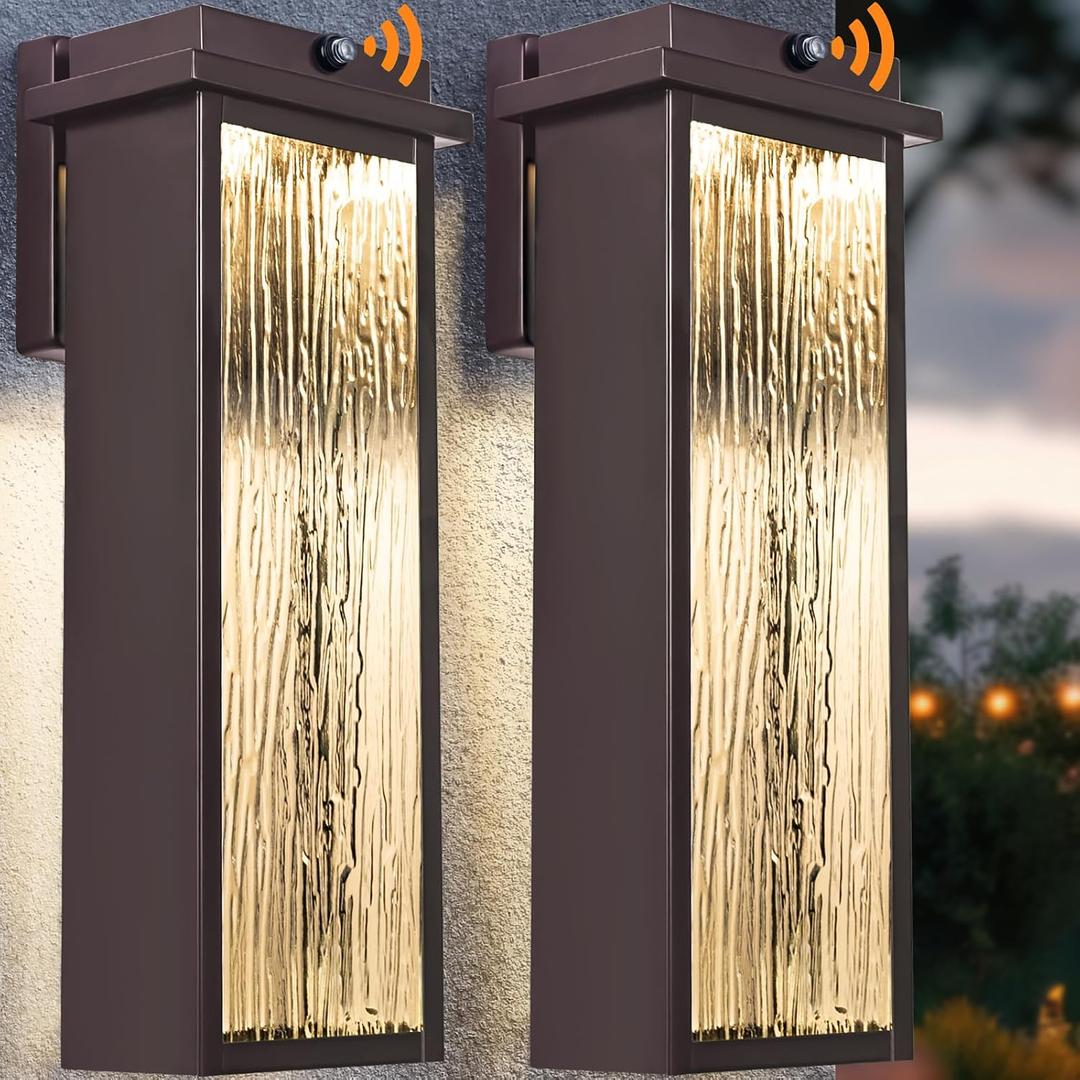 2 Packs Dusk to Dawn LED Outdoor Light 20" Extra Large , Oil Rubbed Bronze Modern Exterior Lighting Fixtures, Outside Porch Lights Wall Mount, Mid-Century Brown Wall Lantern Patio Sconce Lamp