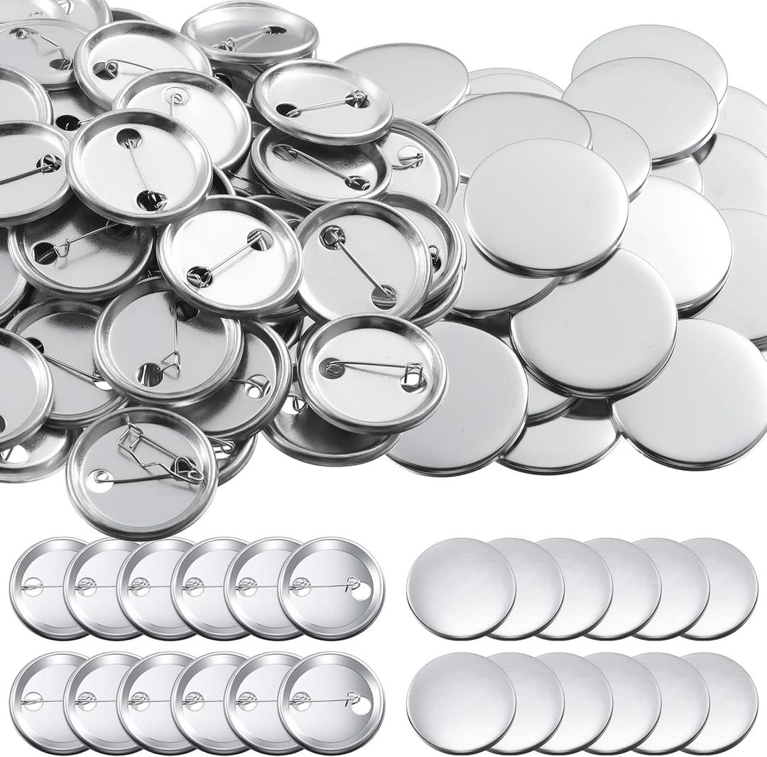 300 Pieces Blank Button Making Supplies Round Badge Parts Metal Pin Badge Kit for Button Maker Machine, Including Metal Shells Back Cover and Clear Film(1.46 Inch,Silver)