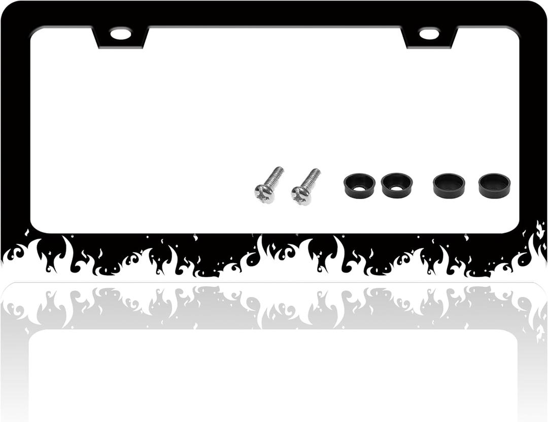 Flame License Plate Frame Funny Anime for Front or Rear Car Tags Stainless Steel License Plate Holder Car Decoration with Screws 6.3 X 12.2 in