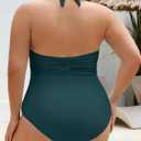 B2prity Women's Plus Size One Piece Swimsuit Tummy Control Ruched Slimming Bathing Suit Halter V Neck Swimwear (Blue), XL