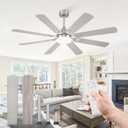 62 Inch Ceiling Fans with Lights,Nickel Modern Ceiling Fan with Remote,Large Farmhouse Indoor & Outdoor Ceiling Fan with 8 Dual Finish Blades, Quiet DC Motor, Bright LED Light