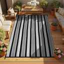 LEEVAN Outdoor Rug Waterproof for Patio Clearance Black and White Camping Rug 8x10 Plastic Straw Striped Floor Carpet for Backyard, Picnic, RV, Deck, Bench, Balcony