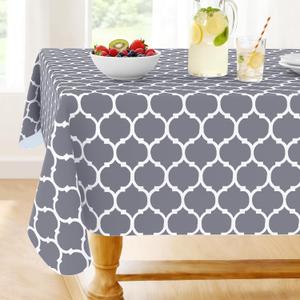 Smiry Rectangle Table Cloth, Waterproof Vinyl Tablecloths with Flannel Backing for Rectangle Tables, Wipeable Spillproof Plastic Tablecloth for Dining, Camping, Indoor and Outdoor (60"x84", Grey)