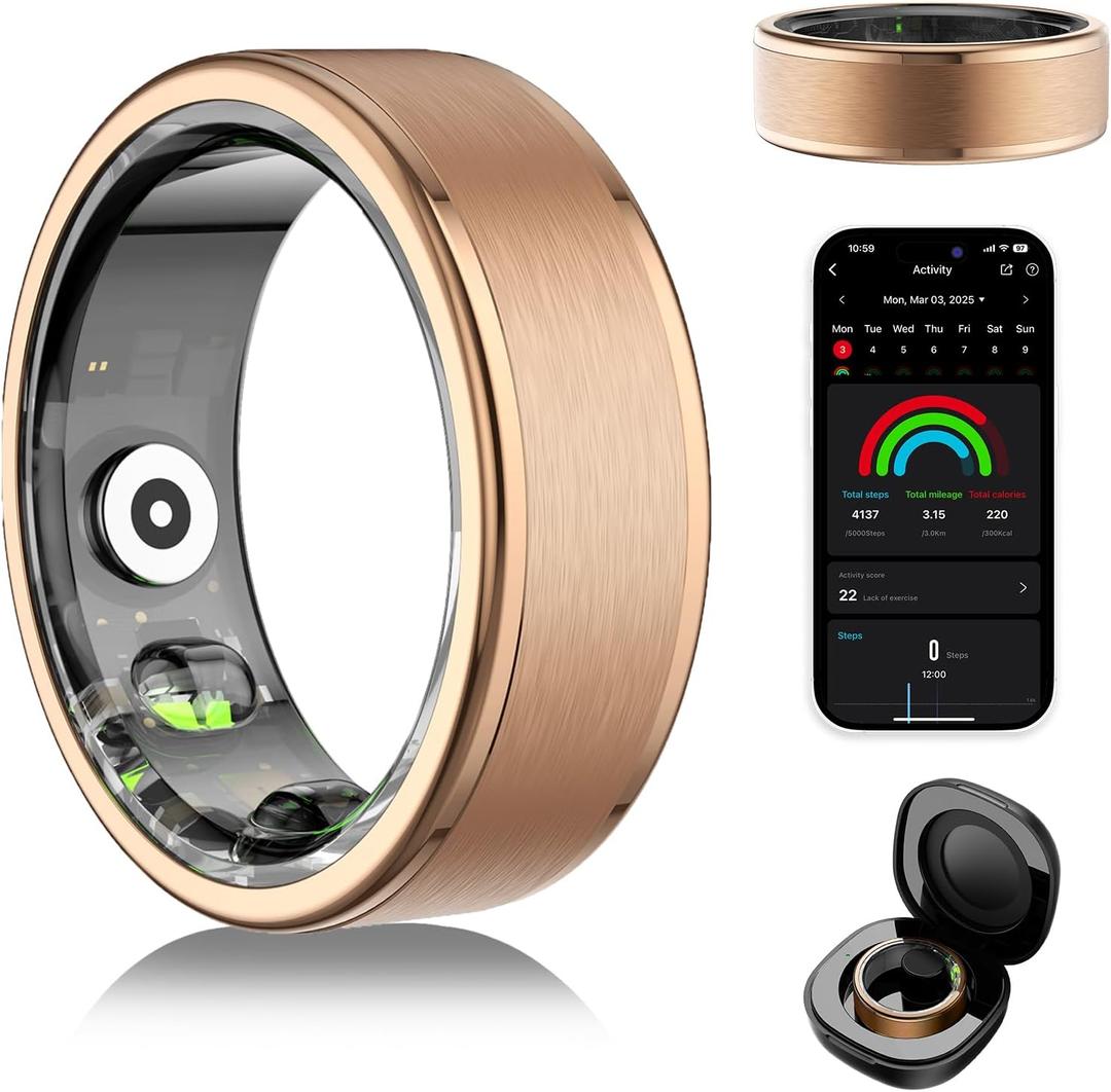 Smart Ring for Women Men - Fitness Tracker with Heart Rate/Blood Oxygen/Stress Monitor/Steps/Sleep Tracking, No App Subscription, 5ATM Waterproof Health Rings(10#)