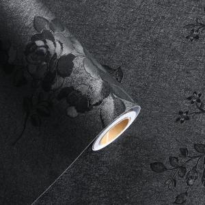 Black Floral Wallpaper, 17.7 x 196.8 in Peel and Stick Waterproof Self Adhesive Wall Paper, Removable Vintage Black Floral Embossed Contact Paper for Cabinets Drawers Kitchen Countertop Wall