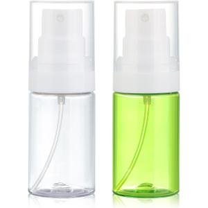 Travel Spray Bottles 2 Pack 1.35oz Small Fine Mist Spray Bottles, Portable Refillable Plastic Travel Bottle Set for Toners, Perfume, Rose Water (Clear+Green)
