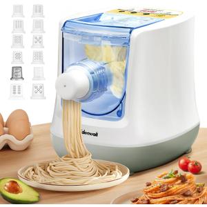 CGOLDENWALL Automatic Pasta Maker Machine Electric, Digital Control with 12 Shape Discs for Homemade Noodles, Spaghetti, Fettucine and Penne, Up to 650g Flour, White, 260w (110V, US Plug)