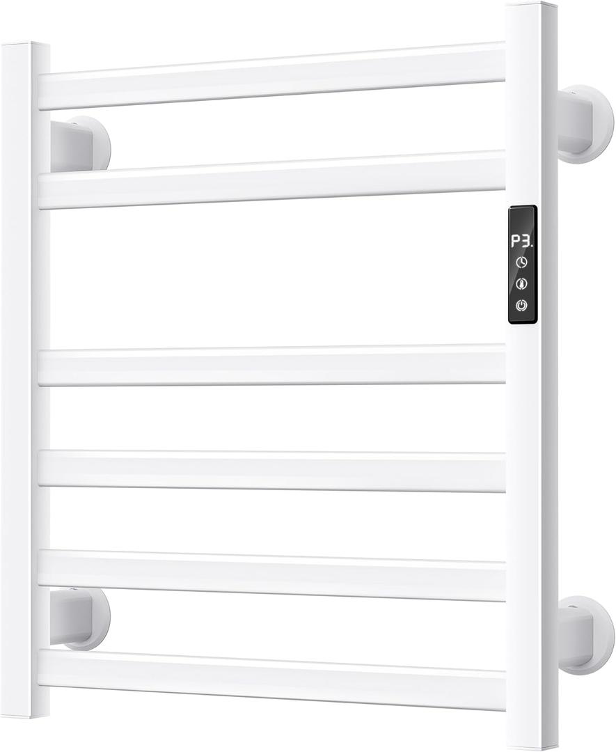 Electric Towel Warmer Wall Mounted, 6 Bar Heated Towel Rack with Intelligent Timer & Temp Control, Plug-in/Hardwire, Left and Right Compatible