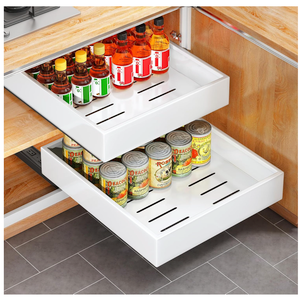 2Pack Pull out Cabinet Organizer, 21"Deep, Heavy Duty Full-extension Slide out Drawers for Kitchen Cabinet, Roll out Shelf Storage with Nano Adhesive for Pots, Bathroom, Pantry, Home, White