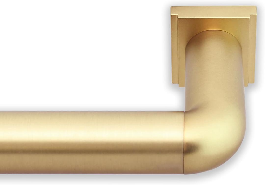 8 foot Custom Curtain Rod & French Return Elbow Brackets Bundle  Luxury, Nonadjustable 1 1/4" Large Diameter Rod Set with Premium, Room-Darkening, Elbow Brackets  Brushed Gold Finish