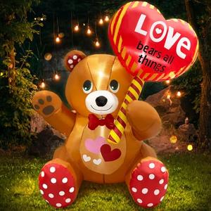 LETIME 4FT Valentines Day Inflatable Outdoor Decorations Bear Holding Heart Balloon LED Lighted Blow-up Yard Decor Romantic for Party Birthday Anniversary Wedding Propose