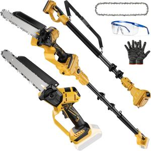 2-in-1 Cordless 8 Inch Pole Saw & Mini Chainsaw Compatible with Dewalt 20V Max Batteries (Not Included), Electric Pole Saws for Tree Trimming Battery Powered with 15.5 FT Max Reach Extension Pole