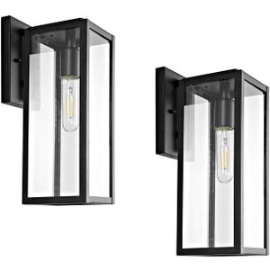 Bestshared Outdoor Wall Sconce Lights,Exterior Wall Lighting Fixtures with Clear Glass, Anti-Rust Modern Black Outside Lantern Lamp for House Front Porch Doorway Patio (Black, 15"-2 Pack)