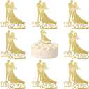2 x Wedding Mr & Mrs Cake Toppers Picks -10Sheets Golden Glitter Bride and Groom Cake Toppers Custom Wedding Cupcake Toppers Funny Bride and Groom Anniversary Party Cake Decoration Supplies (golden)