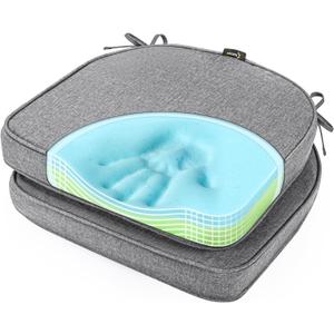SUNROX Gel Memory Foam Chair Cushions, FadeShield Water-, Stain-Resistant Durable Reversible Seat Cushion Pads with Ties for Indoor/Outdoor Kitchen Dining Office, 19"x19", Set of 2, Heather Charcoal
