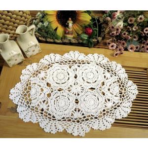Phantomon Handmade Crochet Cotton Lace Placemats Doilies Cloth Crochet Coasters, Pack of 4, Oval Shape, White, 12 x 17 inch (White)