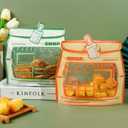 30PCS Cookie Goodie Bags Clear Front Window Party Favor Bag with Stand-up Bottom and Handle Gift Bags For Home Birthday Wedding Baby Shower Baking snacks Lollipops Chocolate Storage (Green Orange)