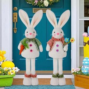 Glintoper 2 Pack Easter Standing Bunny with Stretchable Legs, 18" to 25" Plush Rabbits Couple Figurine, Cute Party Favor Photo Props Gifts for Office Kitchen Farmhouse Front Door Spring Home Decor
