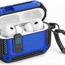 Locking Case Compatible with AirPods 5 (2026) / AirPods 4 (2024), Shockproof AirPods 5 Protective Case, AirPods 5 Cover with Carabiner Keychain, Front LED Visible, Black Blue
