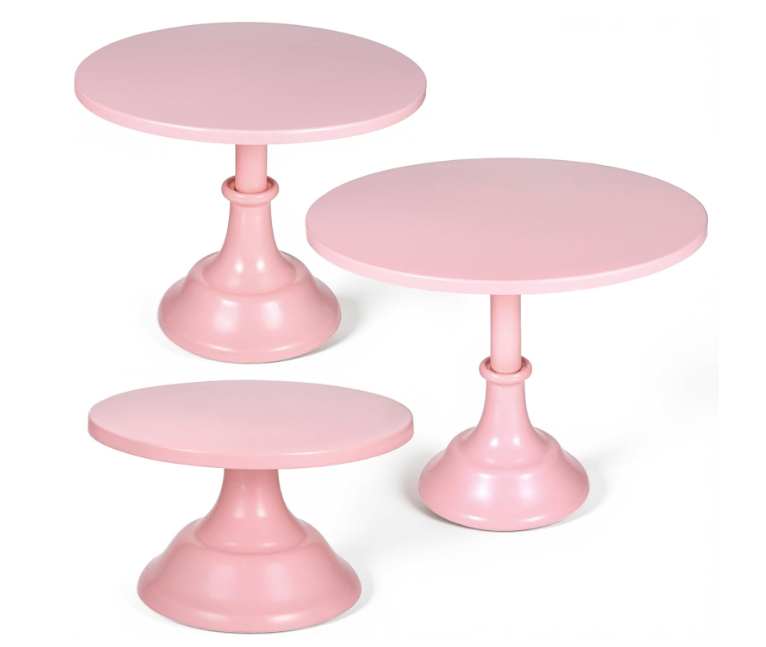 SHENLIU 3 Pcs Pink Cupcake Stand, Metal Round 8" 10" 12" Tiered Display Stands Cupcake Dessert Stands for 610 Inch Cakes for Dessert Table Weedings Celebration Birthday Anniversary Parties, Pink