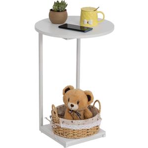HDANI C Table End Table,Couch Table That Slide Under,Sofa Side Table in Living Room,White (Round)