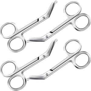 4 Pieces Ostomy Scissors Bandage Scissors Nursing Scissors Stainless Steel Scissors for Doctors, Nurses, Veterinary Home Nursing, 4.3 x 2.1 Inch, Curved (Silver)