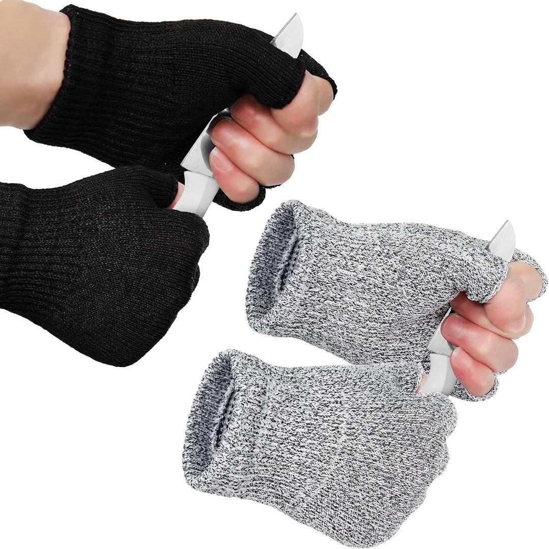 Geyoga 2 Pair Cut Resistant Half Finger Protection Gloves for Home Use (Grey and Black)