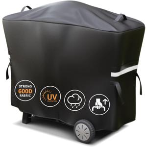 Grisun 7112 Grill Cover for Weber Q2000, Q2200, Q2400, Q300, Q3000, Q3200 Gas Grills, Anti-Fade Waterproof BBQ Grill Cover, Straps for Fix, Handles for Easy Put On and Take Off, 600D Fabric, Black