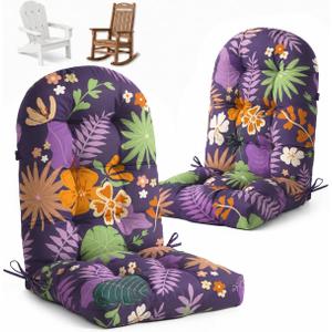 2 Pack Adirondack Chair Cushion Waterproof Indoor Outdoor Rocking Chair Cushion 44 Inches Patio High Back Chair Cushions Thickened Adirondack Rocking Chair Cushions with Ties, Purple Flower Leaves