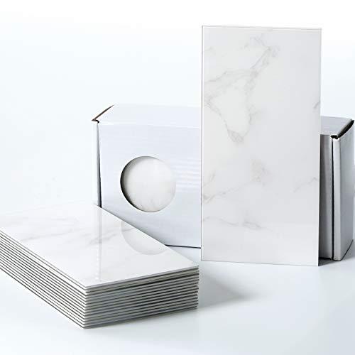 BeNice Peel and Stick Backsplash Large Bathroom Subway Tiles,Kitchen Shower Wall Stickers Waterproof(23Tiles) Cararra White