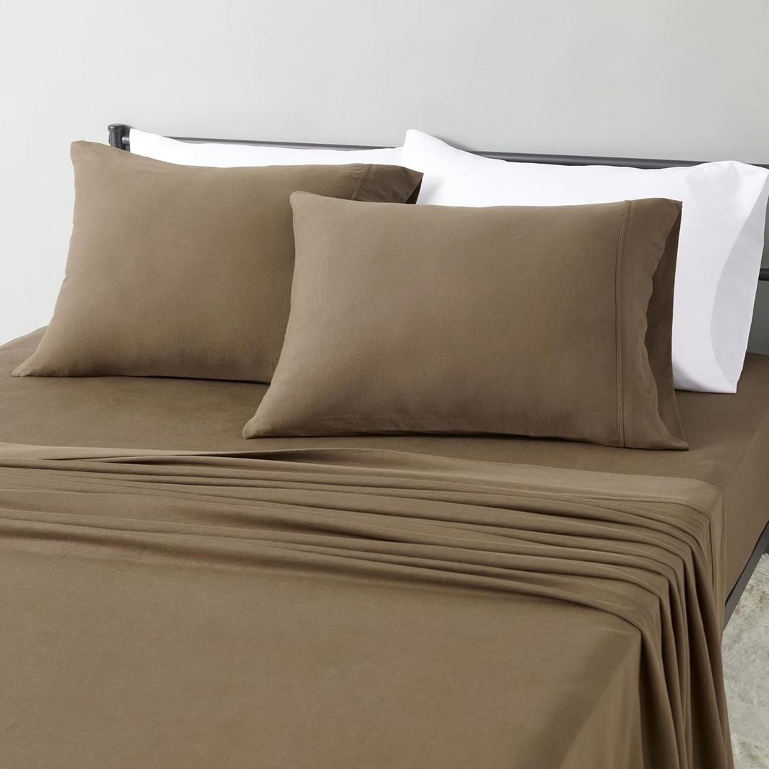 Amazon Basics 100% Cotton Jersey Bed Sheet Set, King, Brown, Solid