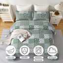 Mybedsoul Sage Green Boho King Quilt Set, 3-Piece Reversible Soft Plaid Floral Bedding Set with 2 Pillow Shams - Sage Green King Size Quilt Bedspread Coverlet Set 90"x104"