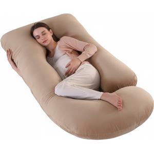 ALLOPERA Pregnancy Pillow, Full Body 57 Inch Maternity Pillow with Removable Washable Cover - Sleep Support for Legs, Back, Neck, Shoulder, HIPS, Belly for Pregnent Women, Tan