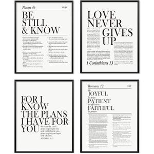 Locomiss Black and White Christian Wall Art Decor, Modern Bible Verse Prints, Minimalist Jesus Scripture Wall Decor, Inspirational Bible Posters for Bedroom Office Living Room, Set of 4 (8x10 Unframed)