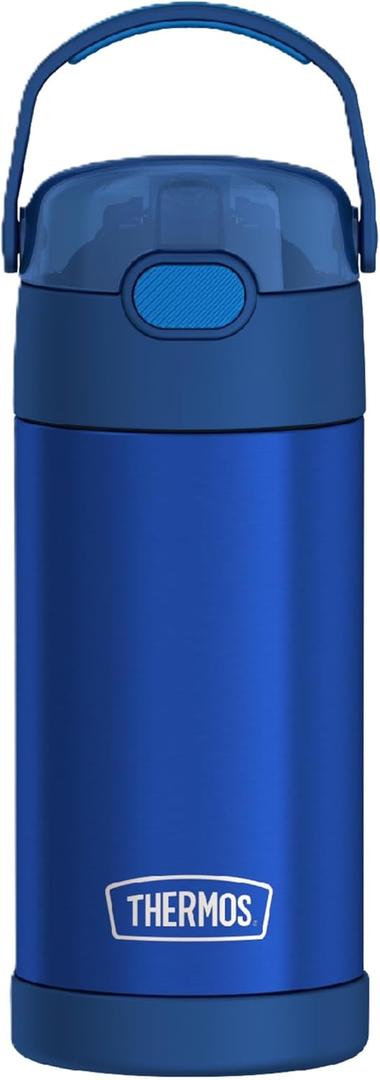 THERMOS FUNTAINER 12 Ounce Stainless Steel Vacuum Insulated Kids Straw Bottle, Blue (Navy)