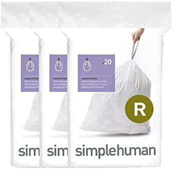 simplehuman Code R 60 Count, Dispenser Pack Custom Fit Liners, Drawstring Trash Bags, 10 Liter / 2.6 Gallon, White