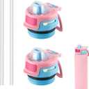 2 PCS Replacement Lid for Ello Pop & Fill Stainless Steel Water Bottle, Compatible with 22oz, 32oz, 40oz, Leak Proof Locking, 2 PCS Spill Proof Lid Accessories Fit, BPA-Free(Pink)