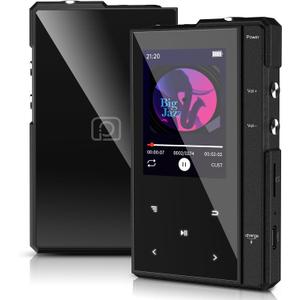 96GB MP3 Player with 90 Hours Long Battery Life,Bluetooth 5.0,Phinistec Z6 Digital Audio Player with Sturdy and Durable Metal Frame, 2.4'' IPS Glass Screen,FM Radio (Black, 96, GB)