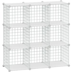 HUBSON Wire Cube Storage Organizer, Book/Toy/Craft/Potted Plants and petCloset Organizers and Storage Shelves, 8-Cube Freely Combinable Metal Grids Storage Shelf,White Plus Iron